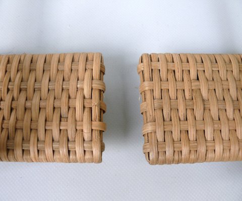 Wall Lights in Ice Glass, Rattan & Brass from Doria Leuchten, 1960s, Set of 2-EY-1750140