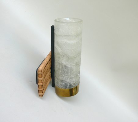 Wall Lights in Ice Glass, Rattan & Brass from Doria Leuchten, 1960s, Set of 2-EY-1750140