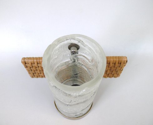 Wall Lights in Ice Glass, Rattan & Brass from Doria Leuchten, 1960s, Set of 2-EY-1750140