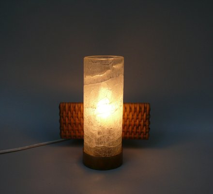 Wall Lights in Ice Glass, Rattan & Brass from Doria Leuchten, 1960s, Set of 2-EY-1750140