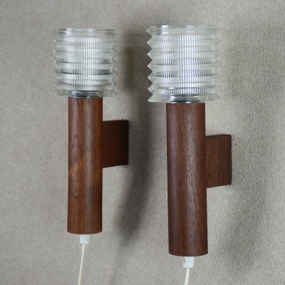 Wall Lights in Teak and Glass, Sweden, 1950s, Set of 2-RNM-1802207