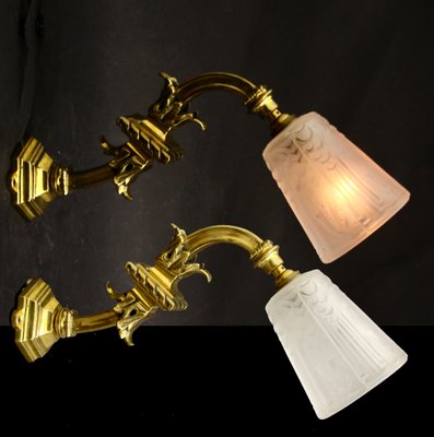 Wall Lights with Bronze Mount from Muller Frères, 1920s, Set of 2-SY-767265