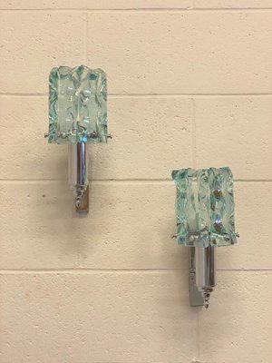 Wall Lights with Chromed Steel Frame from Cristal Art, 1970s, Set of 2-NPC-1331974