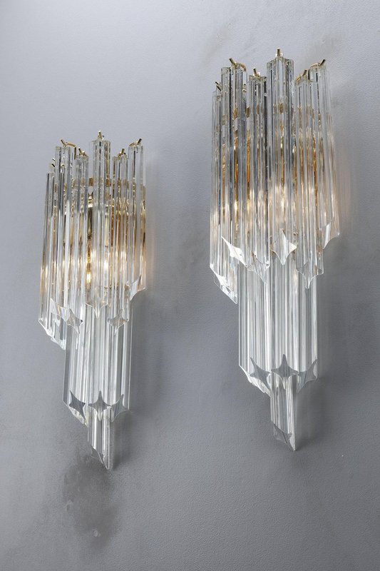 Wall Lights with Murano Quadrihedral Glasses, 1990, Set of 2