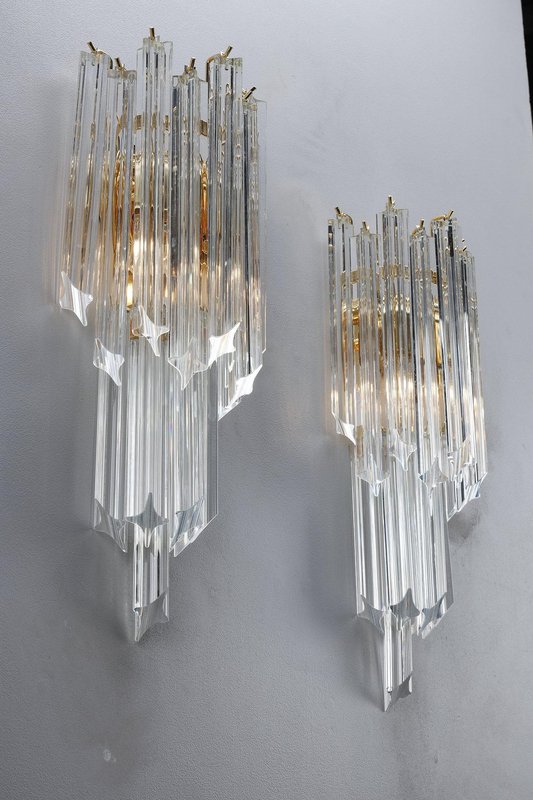 Wall Lights with Murano Quadrihedral Glasses, 1990, Set of 2