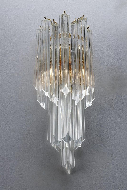 Wall Lights with Murano Quadrihedral Glasses, 1990, Set of 2