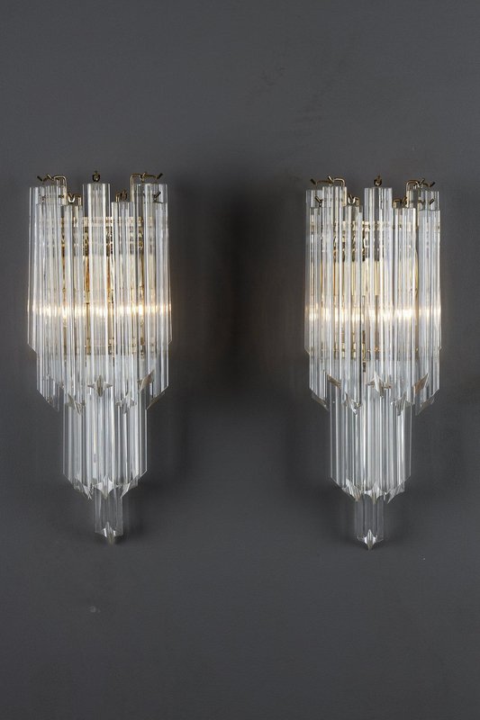 Wall Lights with Murano Quadrihedral Glasses, 1990, Set of 2