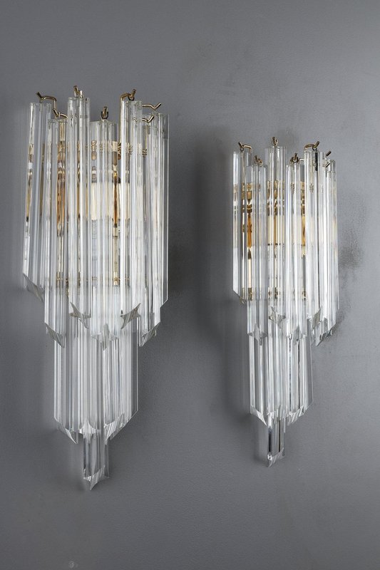 Wall Lights with Murano Quadrihedral Glasses, 1990, Set of 2