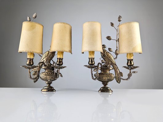 Wall Lights with Parrots and Leaves from Maison Baguès, 1950s, Set of 2-JJT-1820184