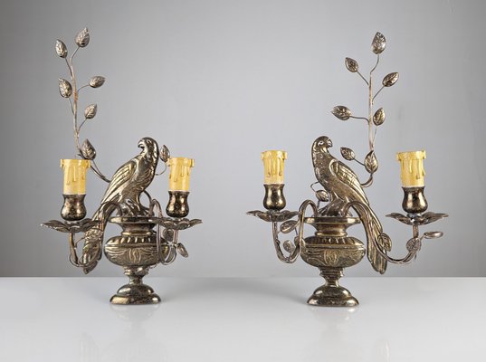 Wall Lights with Parrots and Leaves from Maison Baguès, 1950s, Set of 2-JJT-1820184