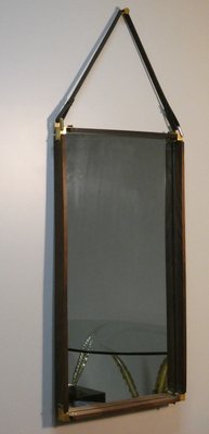 Wall Mirror in Teak, Brass and Leather, Italy, 1960s-ERB-2021162