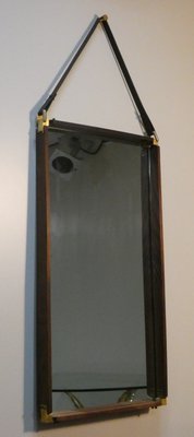 Wall Mirror in Teak, Brass and Leather, Italy, 1960s-ERB-2021162