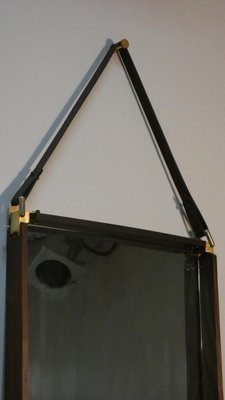 Wall Mirror in Teak, Brass and Leather, Italy, 1960s-ERB-2021162