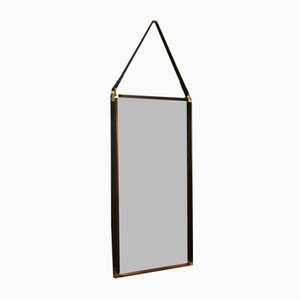 Wall Mirror in Teak, Brass and Leather, Italy, 1960s-ERB-2021162