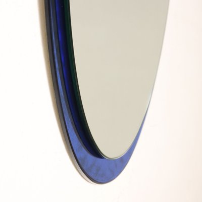 Wall Mirror in White and Blue Mirrored Glass, 1960s-1970s-VMM-1694035