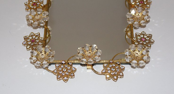 Wall Mirror with Glass Flowers, Italy, 1980s-NB-1385594