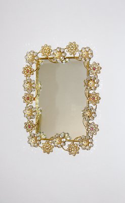 Wall Mirror with Glass Flowers, Italy, 1980s-NB-1385594