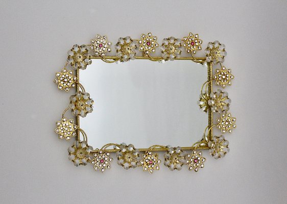 Wall Mirror with Glass Flowers, Italy, 1980s-NB-1385594