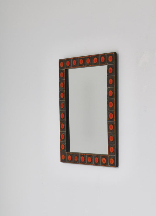 Wall Mirror with Orange Ceramic Tiles attributed to Dietlinde Hein for Knabstrup, Denmark, 1960s