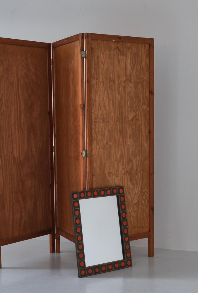 Wall Mirror with Orange Ceramic Tiles attributed to Dietlinde Hein for Knabstrup, Denmark, 1960s