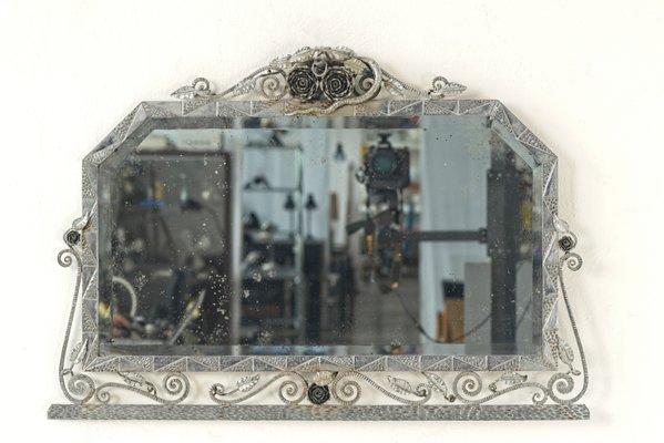 Wall Mirror with Wrought Iron Frame, USA, 1930s-LOB-746533