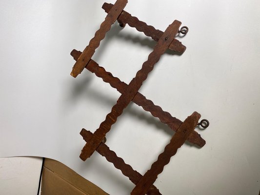 Wall Mounted Coat Rack in Brown Wood, 1950s-UR-1385708