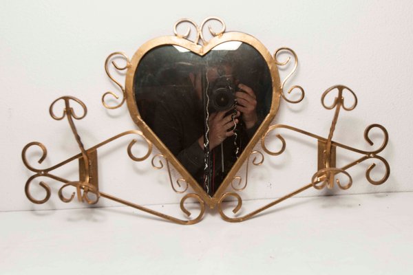 Wall-Mounted Coat Rack with Heart-Shaped Mirror-VQY-1250570