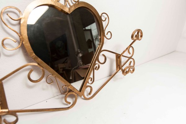 Wall-Mounted Coat Rack with Heart-Shaped Mirror-VQY-1250570