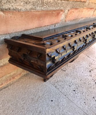 Wall-Mounted Walnut Carved Shelf, 1940s-NOU-825994