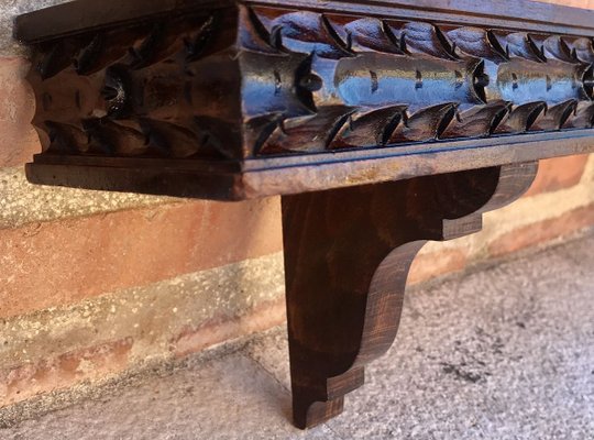 Wall-Mounted Walnut Carved Shelf, 1940s-NOU-825994