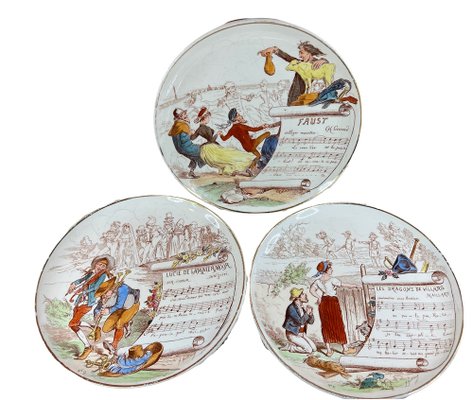 Wall Plates on Opera Music by Crei Montereau, 19th Century, Set of 3-EUT-1741801