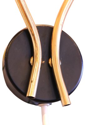 Wall Sconces in Black Lacquered Metal and Brass, 1950s, Set of 2-BPJ-1720743