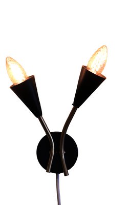 Wall Sconces in Black Lacquered Metal and Brass, 1950s, Set of 2-BPJ-1720743