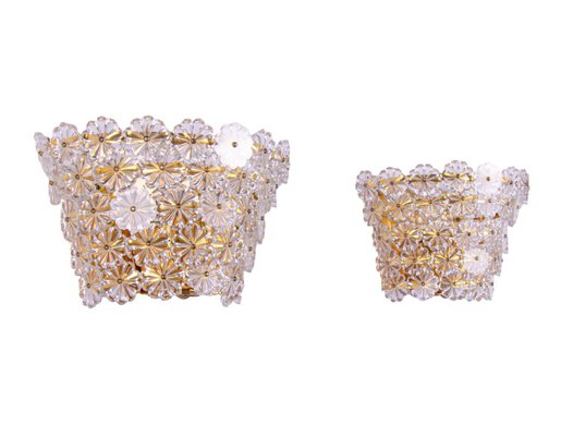 Wall Sconces with Crystal Flowers in the style of Emil Stejnar for Nikoll, Vienna, 1950s, Set of 2-DEK-1407003