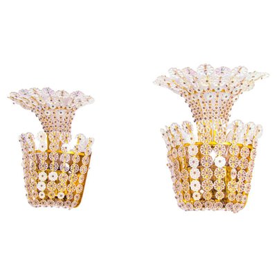 Wall Sconces with Crystal Flowers in the Style of Stejnar / Nikoll, Vienna, 1950s, Set of 2-DEK-1407001