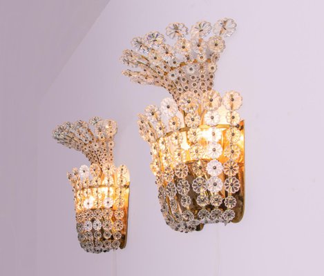 Wall Sconces with Crystal Flowers in the Style of Stejnar / Nikoll, Vienna, 1950s, Set of 2-DEK-1407001