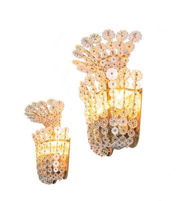 Wall Sconces with Crystal Flowers in the Style of Stejnar / Nikoll, Vienna, 1950s, Set of 2-DEK-1407001