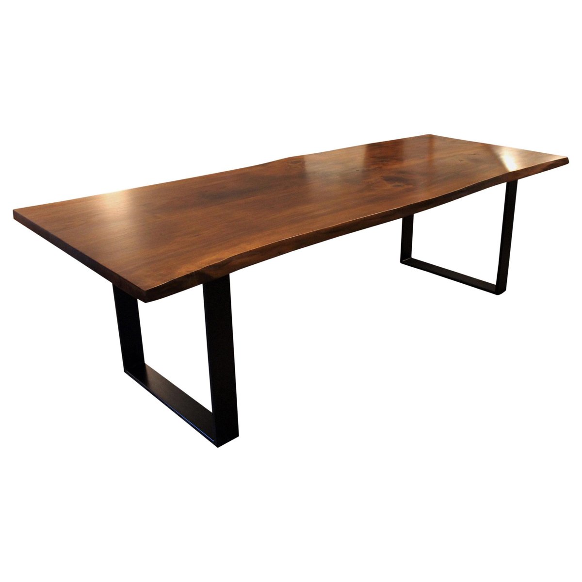 Walnut and Black Metal Frame Plank Table-UY-911707