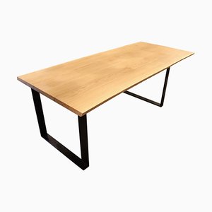 Walnut and Black Metal Frame Plank Table-UY-911707