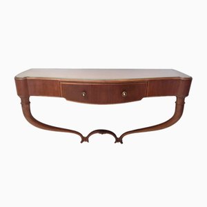 Walnut and Glass Wall-Mounted Console Table attributed Guglielmo Ulrich, Italy, 1940s-JPQ-1820164