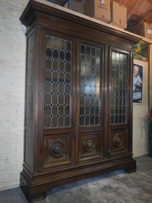 Walnut and Lead Glass Bookcase, Italy, 1950s-WWQ-935259