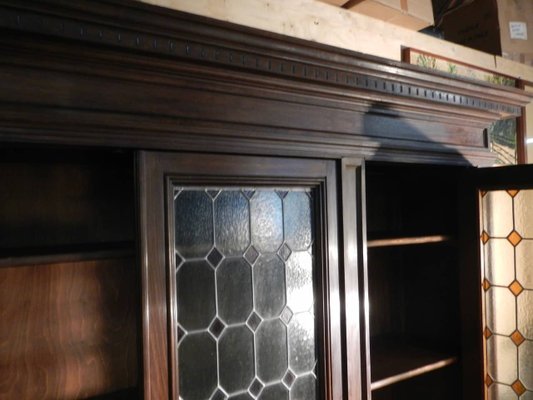 Walnut and Lead Glass Bookcase, Italy, 1950s-WWQ-935259