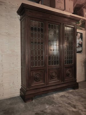 Walnut and Lead Glass Bookcase, Italy, 1950s-WWQ-935259