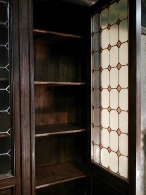 Walnut and Lead Glass Bookcase, Italy, 1950s-WWQ-935259