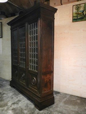 Walnut and Lead Glass Bookcase, Italy, 1950s-WWQ-935259