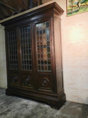 Walnut and Lead Glass Bookcase, Italy, 1950s-WWQ-935259