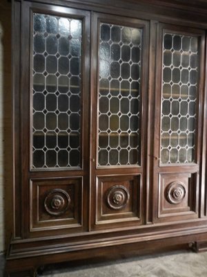 Walnut and Lead Glass Bookcase, Italy, 1950s-WWQ-935259