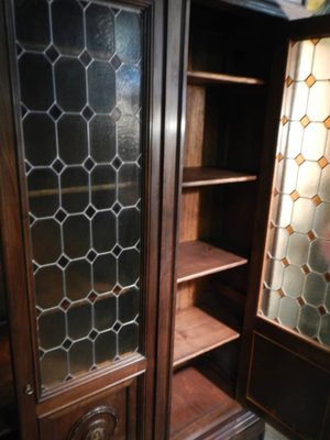 Walnut and Lead Glass Bookcase, Italy, 1950s-WWQ-935259