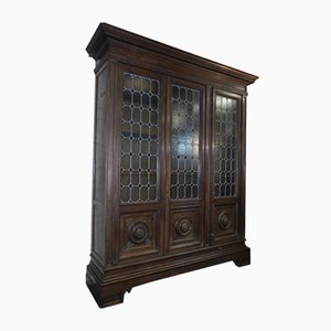 Walnut and Lead Glass Bookcase, Italy, 1950s-WWQ-935259