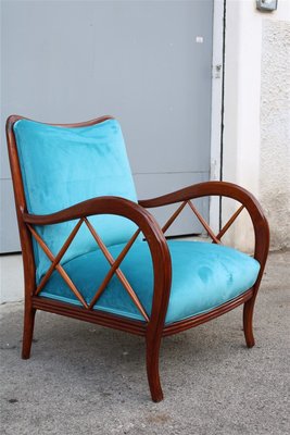 Walnut and Light Blue Velvet Armchair by Paolo Buffa, 1940s-EH-1058098